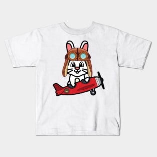 Cute Bunny is in a vintage airplane Kids T-Shirt